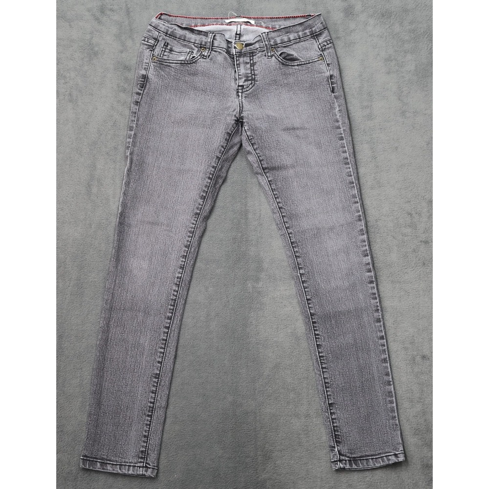 21 Denim Womens Low Rise Skinny Jeans Grey Faded Wash Zipper Back Pockets 28x29